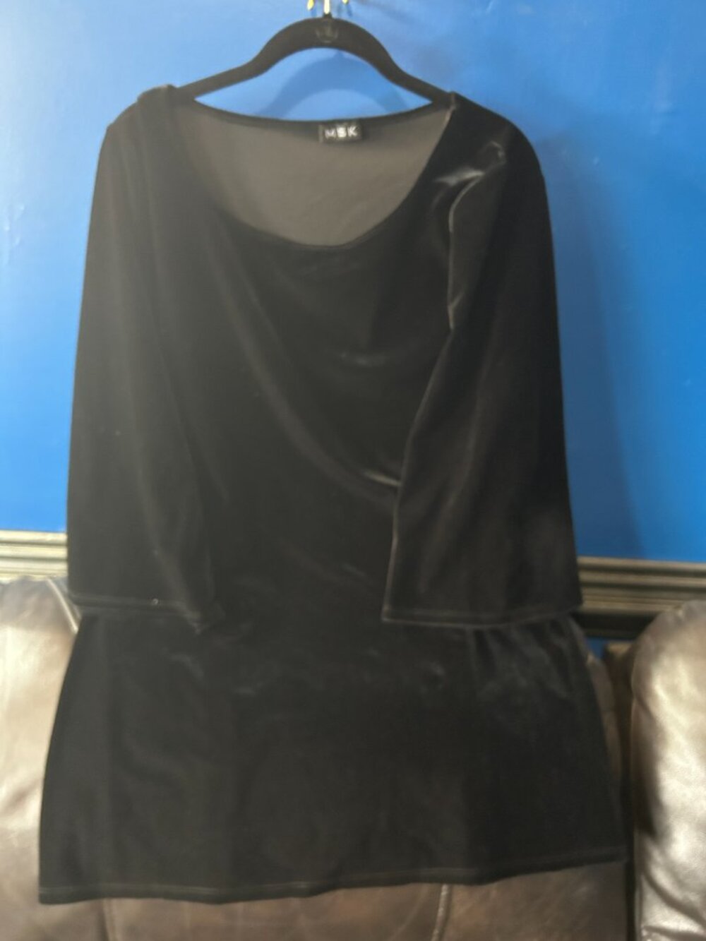 MSK black velvet bell sleeve tunic top goth evening